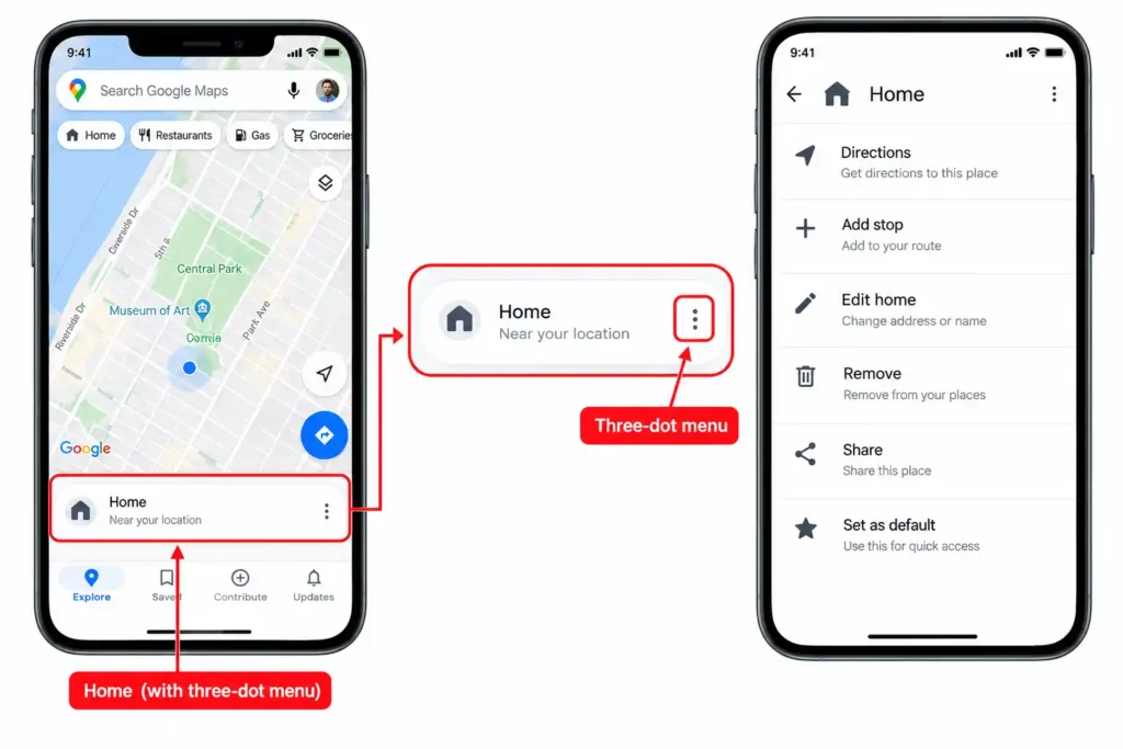 How to change home address on Google Maps using the Labeled screen
